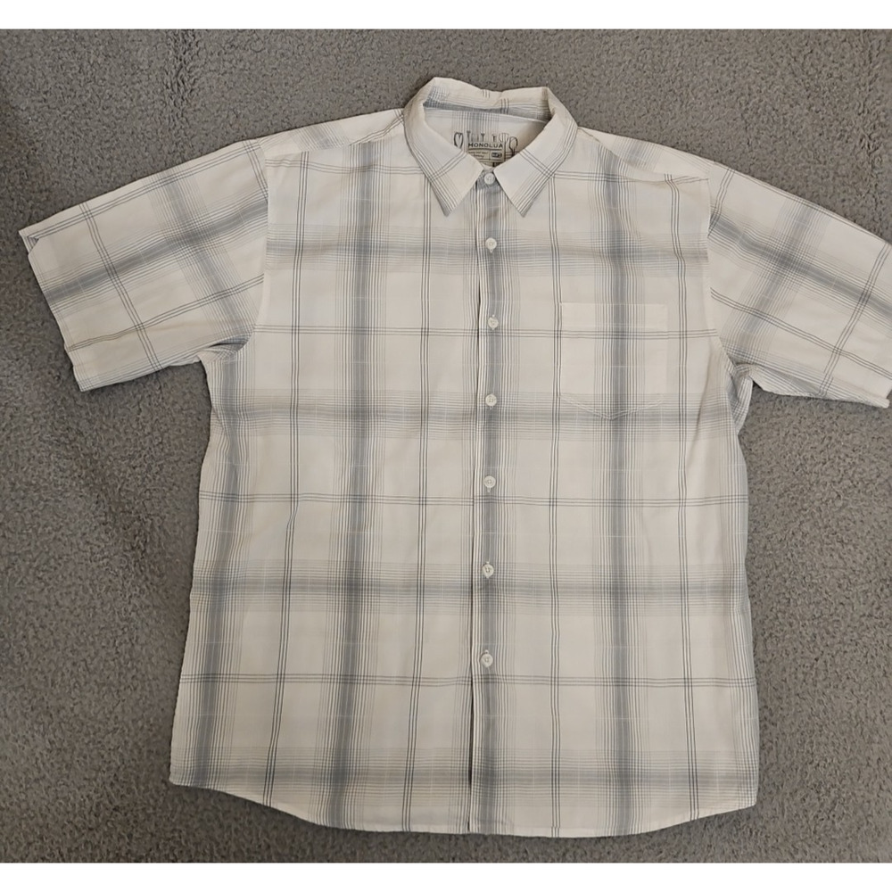 Honolua Surf Co Mens XL Ivory short sleeve‎ button Up shirt Window Pane Plaid